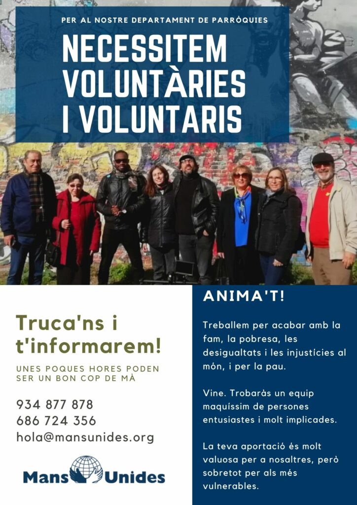 Crida a sumar-se al voluntariat de Mans Unides.